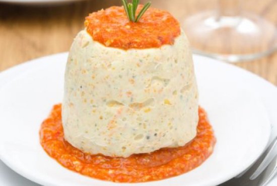 RED PEPPER AND COURGETTE MOUSSE WITH A SWEET PEPPER SAUCE